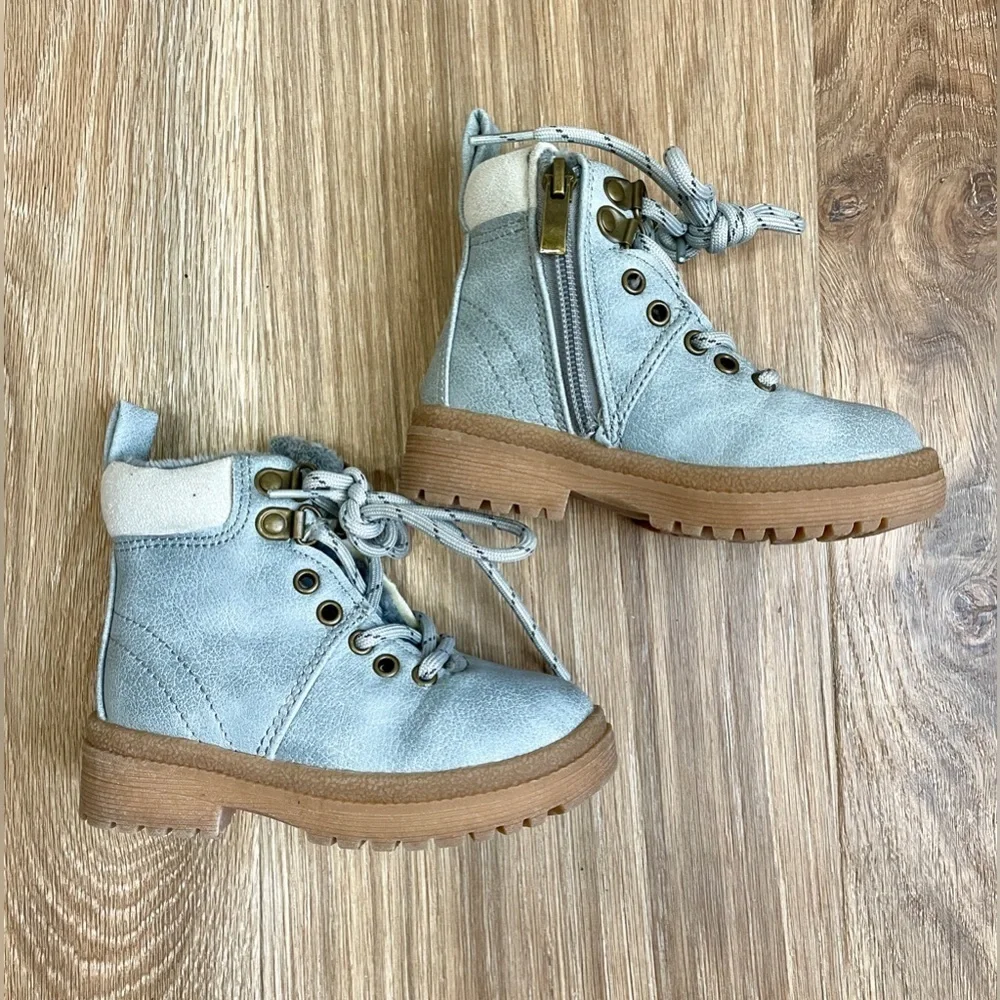 Cotton On CRAFTED Hiker Boots Toddler Blue Lace-Up Zip Ankle Boots Size 8